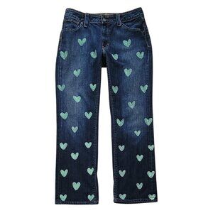 Vintage GAP Upcycled Ankle Boot Cropped Jeans with Painted Hearts Retro Y2K